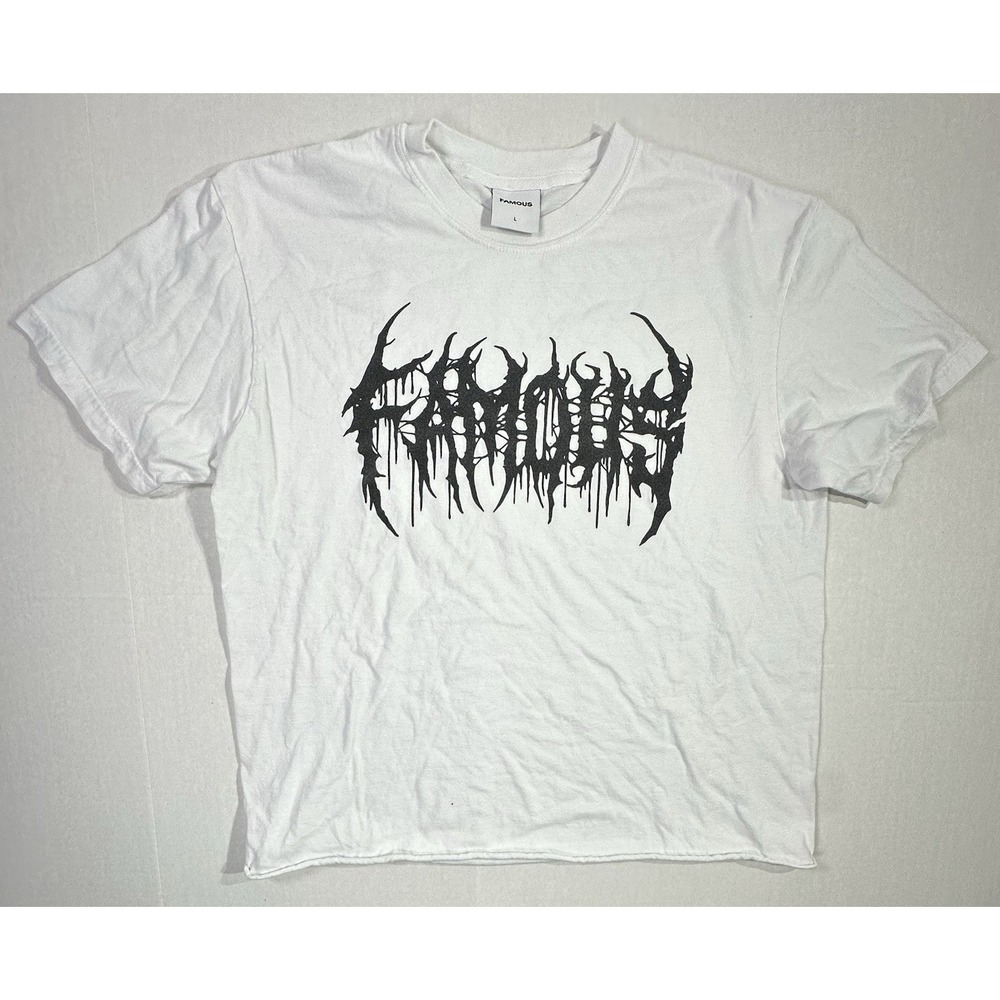Famous Stars and Straps Death Metal Logo Tee White Large Y2K Streetwear Punk